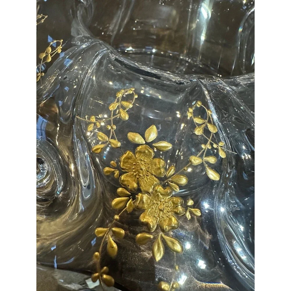 Decorative glass bowl with gold flowers